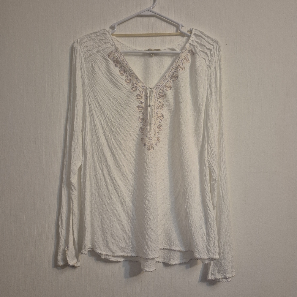 Democracy Womens Boho White Embroidered Bell Sleeve Gypsy Angel Top Size XL